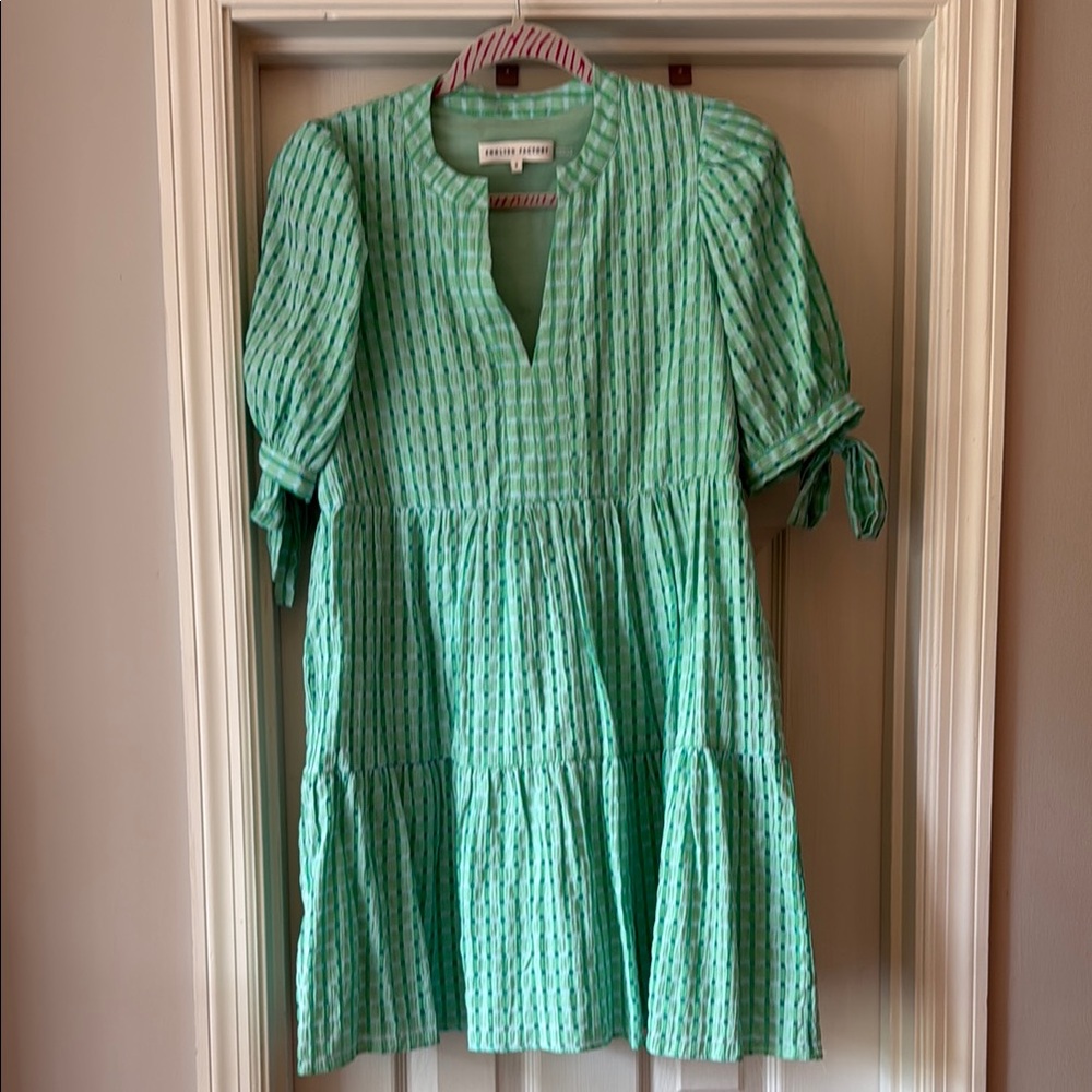 English Factory Green and White Pleated Tiered Sundress